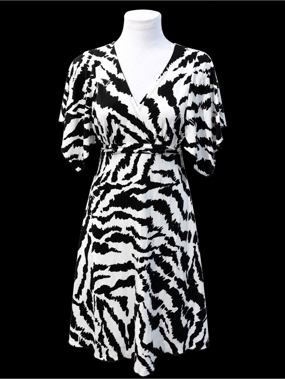 ZEBRA Print Black White Tie Waist summer Dress
